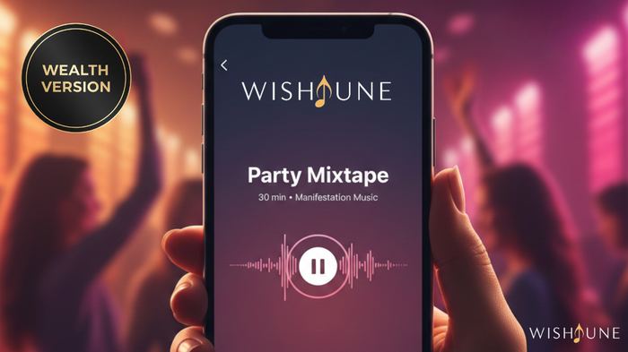 Wishtune Party Mixtape, playing on a phone
